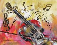 Orane Red Violin 1 - Acrylic On Canvas Paintings - By Khanh Ha, Abstract Painting Artist