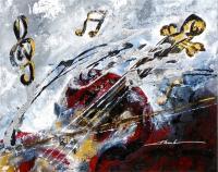 Silver Deep Red Violin 2 - Acrylic On Canvas Paintings - By Khanh Ha, Abstract Painting Artist
