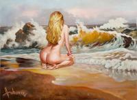 I Wait For The Waves - Not The Ship - Oil Paintings - By S   O   L   D S   O   L   D, Realism Painting Artist