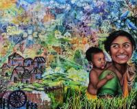 Village Life - Innocent World - Mixed Media On Canvas