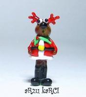 Christmas Deer Glass Bead - Glass Glasswork - By Arzu Karci, Lampwork Glass Bead Glasswork Artist