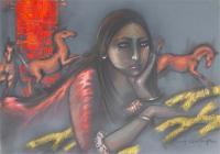 Celestial Horses 7 - Mied Mediumpaper Paintings - By Kumar Singha, 20In27In Painting Artist