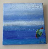 Shore Brolly - Oil Stretched Canvas Paintings - By Ewen Morrison, Fun - Shot Image Painting Artist