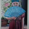 Girl With Fan - Acrylic Paintings - By Anne Parker, Self Taught Painting Artist