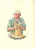 Pottery Man - Colored Pencils Drawings - By Fatima Jaffery, Realism Drawing Artist