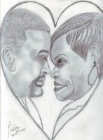 Hubby And Wife - Pencil  Paper Drawings - By Berine Thompson, Black  White Drawing Artist