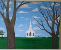 Vermont Church - Acrylic On Canvas Paintings - By Michael Piscatelli, Nature Painting Artist