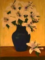 Blue Vase With Flowers - Acrylic On Canvas Paintings - By Michael Piscatelli, Realism Painting Artist
