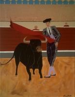 Spanish Bullfighting Scene - Acrylic On Canvas Paintings - By Michael Piscatelli, Nature Painting Artist