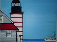 West Quoddy Lighthouse Maine - Acrylic On Canvas Paintings - By Michael Piscatelli, Nature Painting Artist