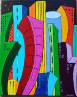 Cityscape At Night - Acrylic On Canvas Paintings - By Michael Piscatelli, Abstract Painting Artist