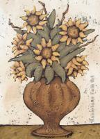 Sunflowers - Custom Paints On Wood Paintings - By Annie Lane, Folk Art Painting Artist