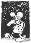 Old Mickey Walking In The Snow At Night - Ink  Tempera On Paper Drawings - By Dimitri Lazaroff, Cartoon Drawing Artist