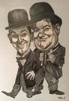 Laurel And Hardy - Acrylic Paintings - By Peter Lord, Black And White Painting Artist