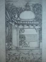 Temple - Pencilshed Paintings - By Neeta Jhamnani, Indian Miniature Painting Artist