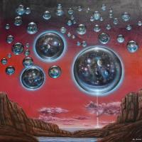 Multiverse 34 - Oil And Acrylic On Panel Paintings - By Sam Delrussi, Cosmic Painting Artist