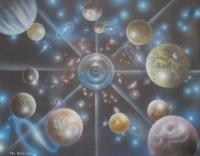 Multiverse 211 - Oil And Acrylic On Panel Paintings - By Sam Delrussi, Cosmic Painting Artist