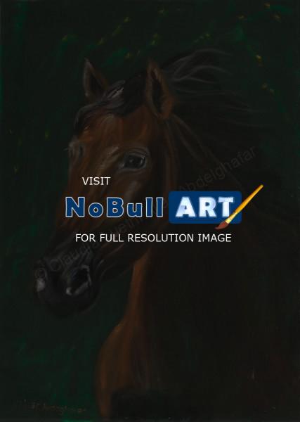 Oil Paintings On Velvet - Horse Portrait On Green Velvet - Oil Colour On Velvet