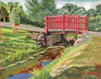Red Bridge 1 - Acrylic Paintings - By Chris Palmen, Impressionism Painting Artist
