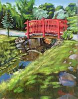 Red Bridge 2 - Acrylic Paintings - By Chris Palmen, Impressionism Painting Artist