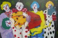 7 Clowns - Oil On Canvas Paintings - By Arben Mumini, Inpresionnise Also Modreneoil Painting Artist