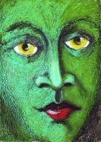 Green Face Pastel - Pastel Paintings - By Arben Mumini, Inpresionnise Also Modreneoil Painting Artist