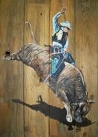Bull Rider - Acrlic Paintings - By Carlos David, Western Painting Artist
