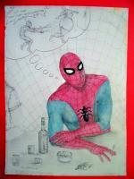 Personal Collection - Spidey At The Bar - Pencil  Watercolor