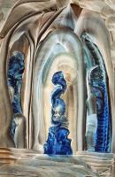 Blue Altar - Oil On Paper Paintings - By Hratch Israelian, Surrealism Painting Artist