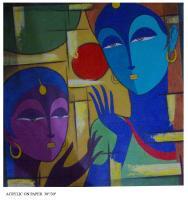 Two Women - Acrylic On Sheet Paintings - By Keshaw Kumar, Figrative Painting Artist