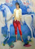 Girl With Horse - Acrylics Paintings - By Iman Agayev, Realisim Painting Artist