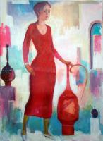 Girl With A Pitcher - Acrylics Paintings - By Iman Agayev, Figurative Painting Artist