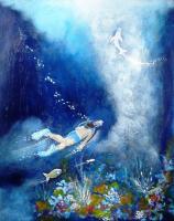 Free Diver - Acrylic Paintings - By David Delaine Pruitt, Impressionistic Painting Artist