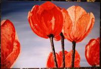Red Tulips - Acrylics On Canvas Paintings - By Melvern Young, Abstract Painting Artist
