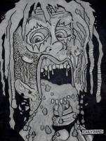 Battery Acid Face Peel - Graphite And Ink Drawings - By Bradford Beauchamp, Visual Caffeine Drawing Artist
