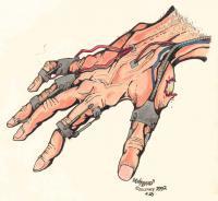 Cyborg Hand - Ink And Colored Pencil Drawings - By Bradford Beauchamp, Visual Caffeine Drawing Artist