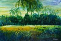 Coconut Palms - Acrylic-Paper Paintings - By Pracha Yindee, Impressionism Painting Artist