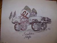 Southern Style Hot Rod Chevelle - Pencil  Paper Drawings - By Jeremy Green, Black  White Drawing Artist
