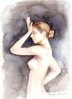 Nude Body In Profile - Watercolor Paintings - By Nevena Stefanova, Watercolor Painting Artist