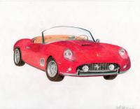 1961 Ferrari 250 Gt California - Colored Pencil Drawings - By Mitch Nolte, Photorealism Drawing Artist