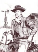 Tall In The Saddle John Wayne - Ink And Pencil Drawings - By Tony Smith, Western Drawing Artist