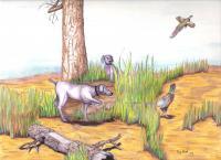 Bird Dogs And Ringneck Pheasants - Mixed Media Drawings - By Tony Smith, Nature Drawing Artist