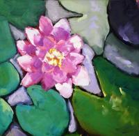 Lotus And Lily Pads - Oil On Museum Quality Flat Pan Paintings - By Helen Gallaway, Painterly Painting Artist