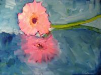 Pink Gerbera - Oil On Canvas Paintings - By Helen Gallaway, Painterly Painting Artist