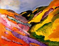 Wildflower Mountain - Oil On Museum Quality Flat Pan Paintings - By Helen Gallaway, Painterly Painting Artist