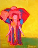 Yellow Elephant - Oil On Museum Quality Flat Pan Paintings - By Helen Gallaway, Painterly Painting Artist
