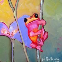 Pink Frog - Oil On Museum Quality Flat Pan Paintings - By Helen Gallaway, Painterly Painting Artist