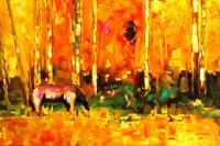 Horse In The Aspens - Oil On Canvas Paintings - By Helen Gallaway, Painterly Painting Artist