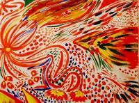 Fire Bird - Watercolor Paper Paintings - By Julia Veytsner, Abstract Painting Artist