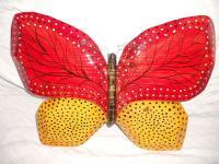 Wooden Happy Pants Butterfly - Acrylics And Varnish Woodwork - By Lisa Ruggiero, Whimsical Woodwork Artist